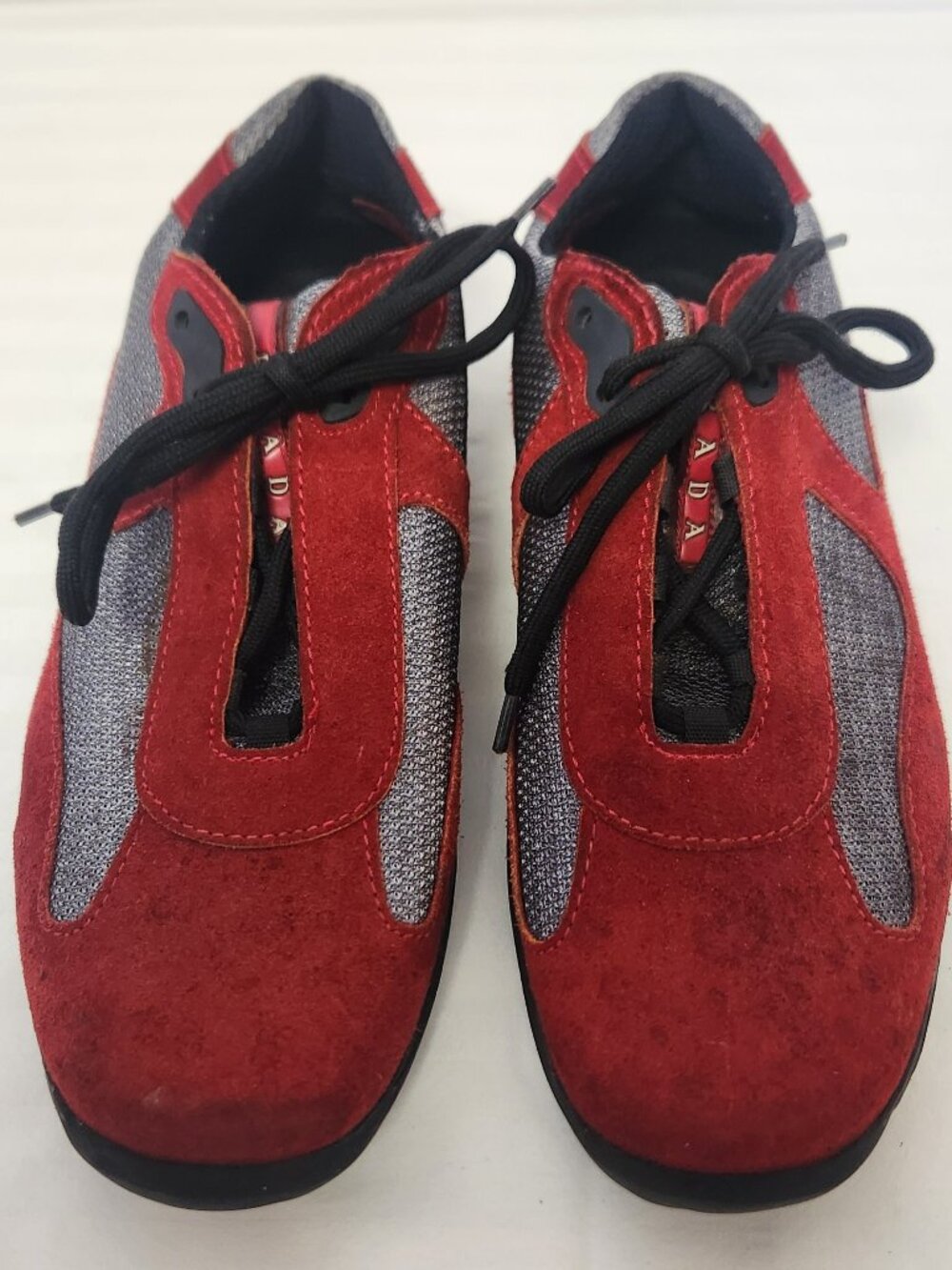 Prada sneakers 9 men's America's Cup red suede silver mesh